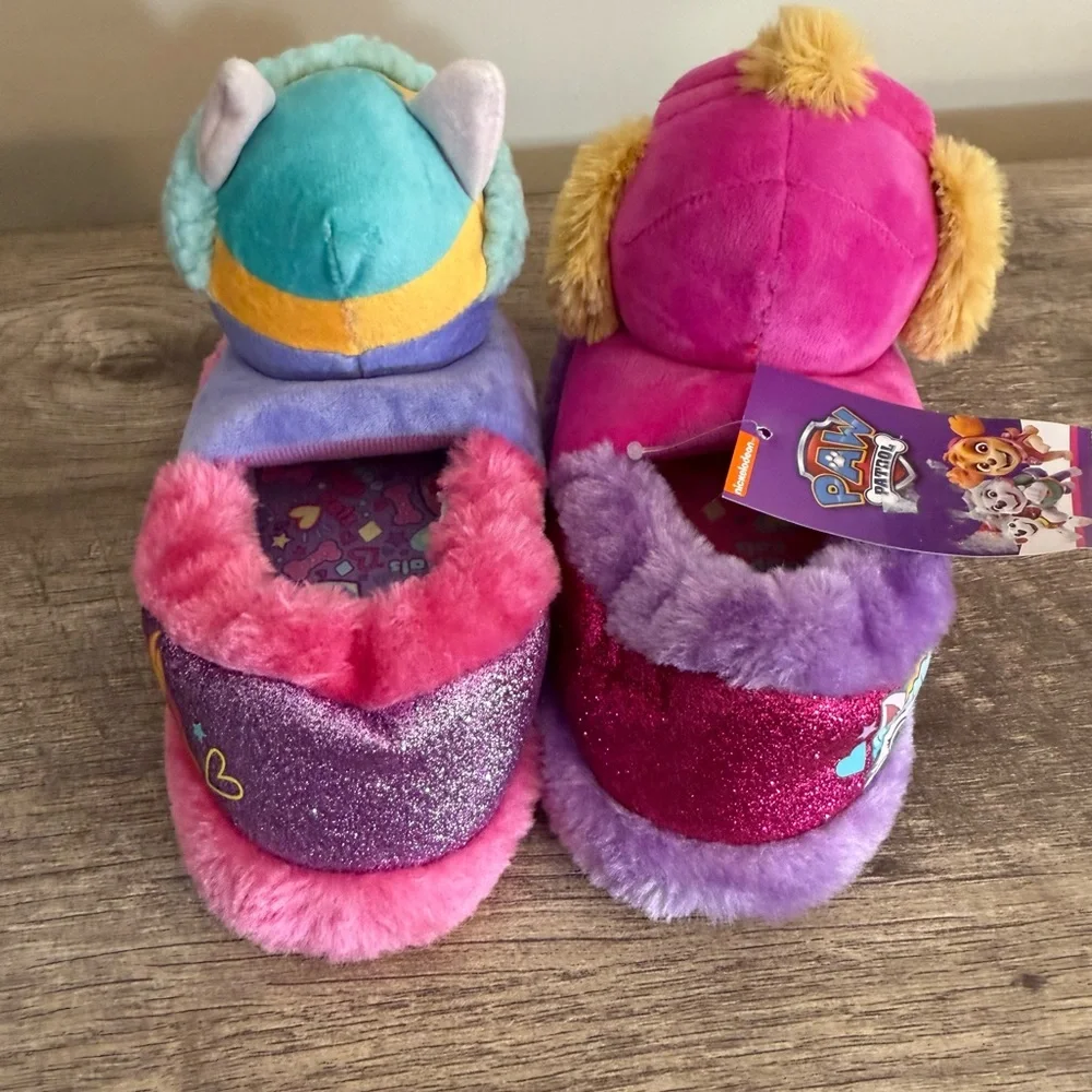 Nickelodeon Paw Patrol Plush & Slippers Kids Sz 11/12 Pink Purple Skye Everest